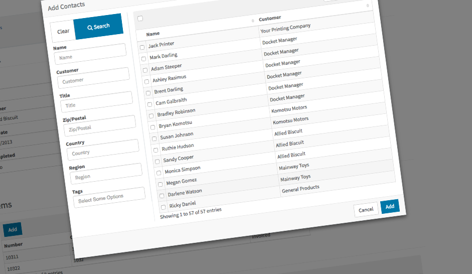 Marketing. DocketManager makes it easy to maintain complex marketing campaigns, generate variable data for mailing lists, and export mailing lists